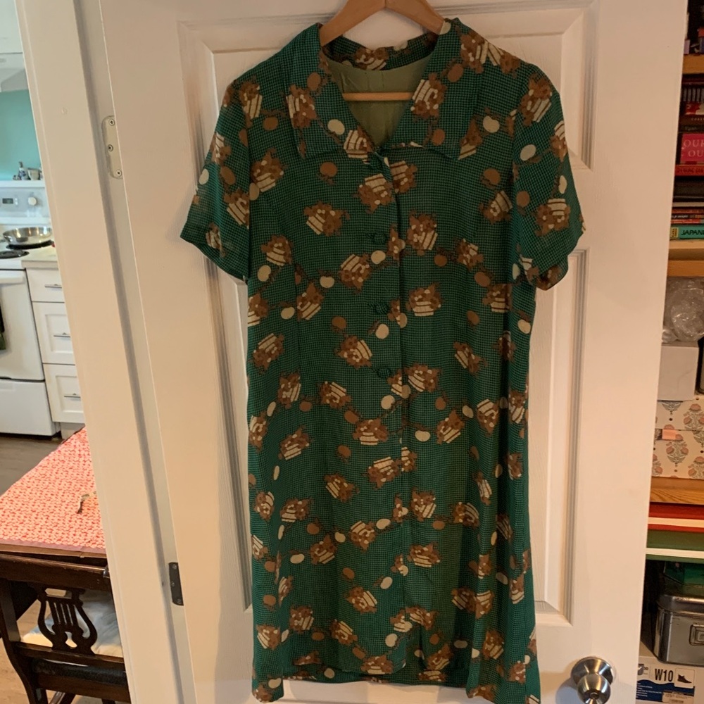 Japanese Green Floral Midi Dress